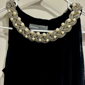 Donna Ricco black, bejeweled neckline, cocktail dress.